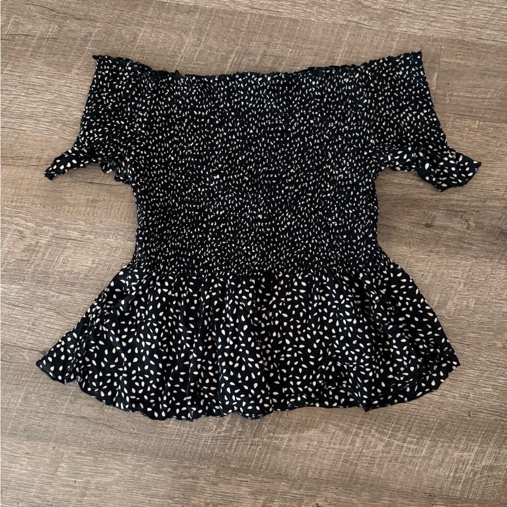 Japna Black and White Smocked Blouse